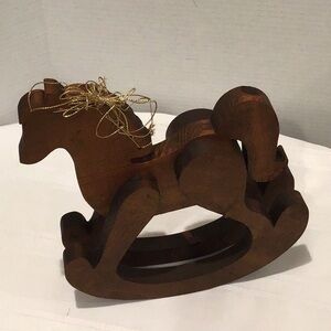 Wooden Rocking Horse Decor with Gold Accents